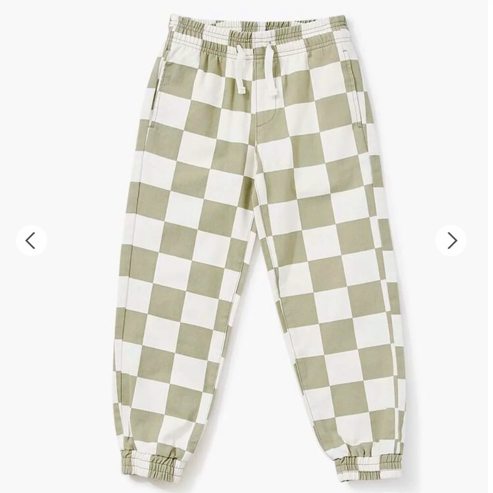Girls Checkered Sage and White Checkered Pocket Joggers. SOLD OUT!